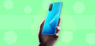 phone, poco, pcoo f3, blue, green background