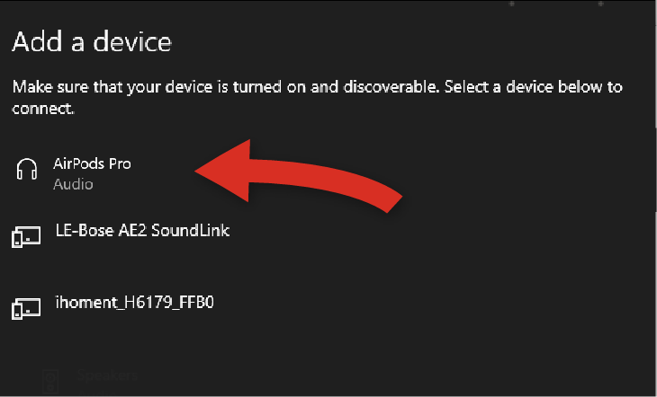 Select Bluetooth device in Windows