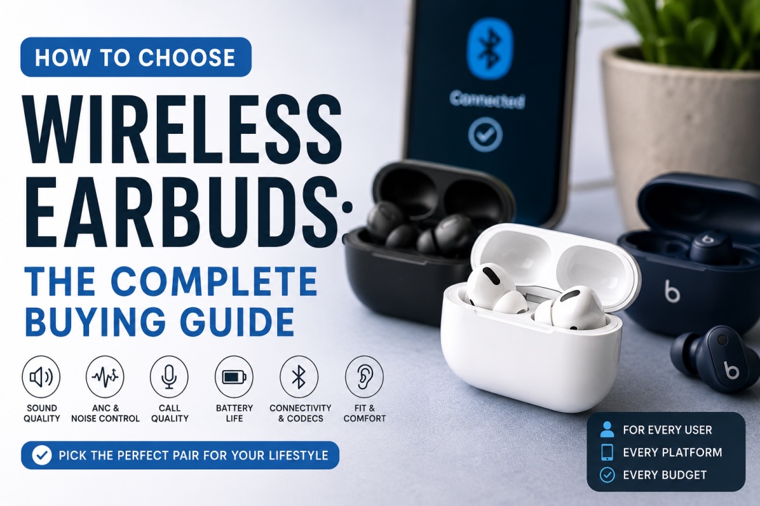Wireless earbuds with active noise cancellation for travel and commuting