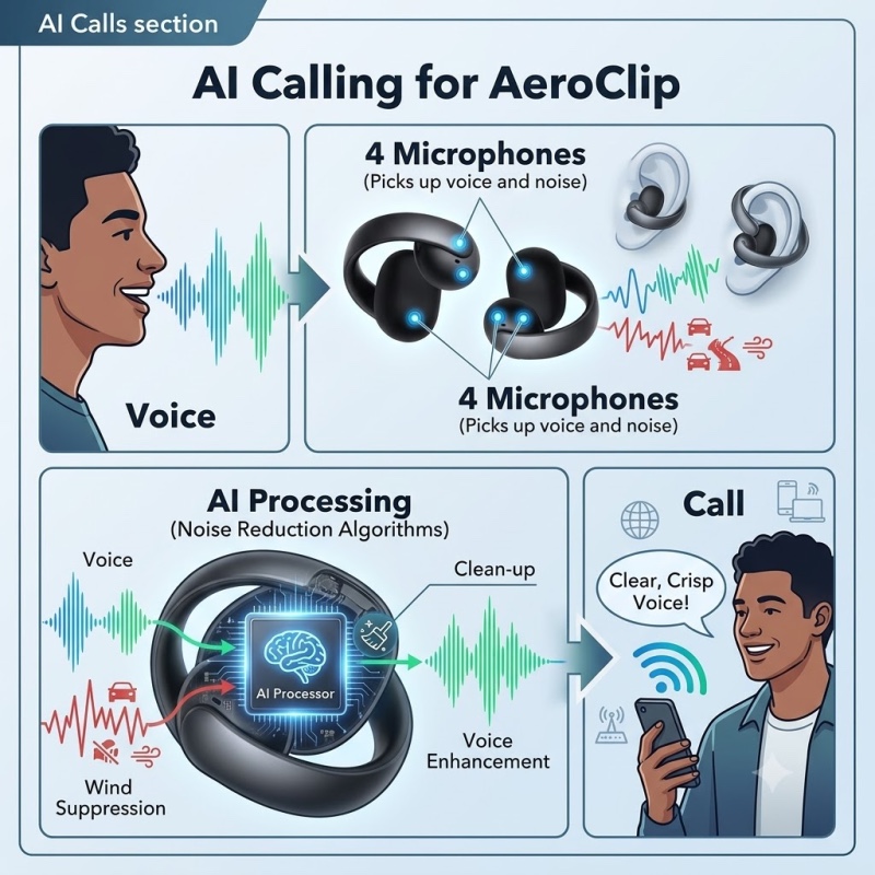Soundcore AeroClip four microphone AI call system