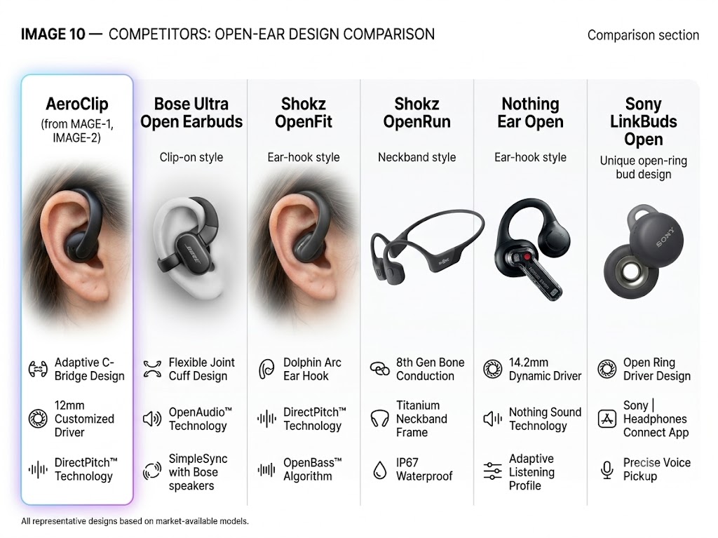 Soundcore AeroClip compared with other open-ear earbuds